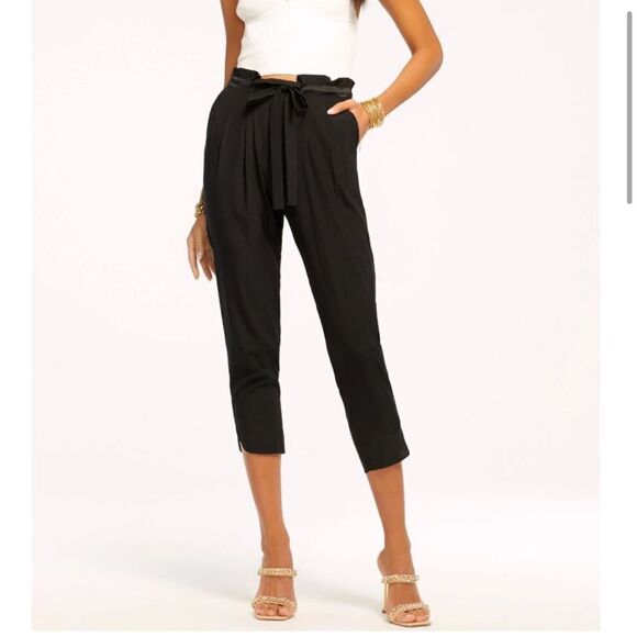 Ramy Brook Allyn Silk Paperback High Waist Cropped Pant Black - Picture 1 of 14